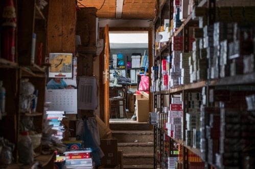 storage room cluttered with boxes